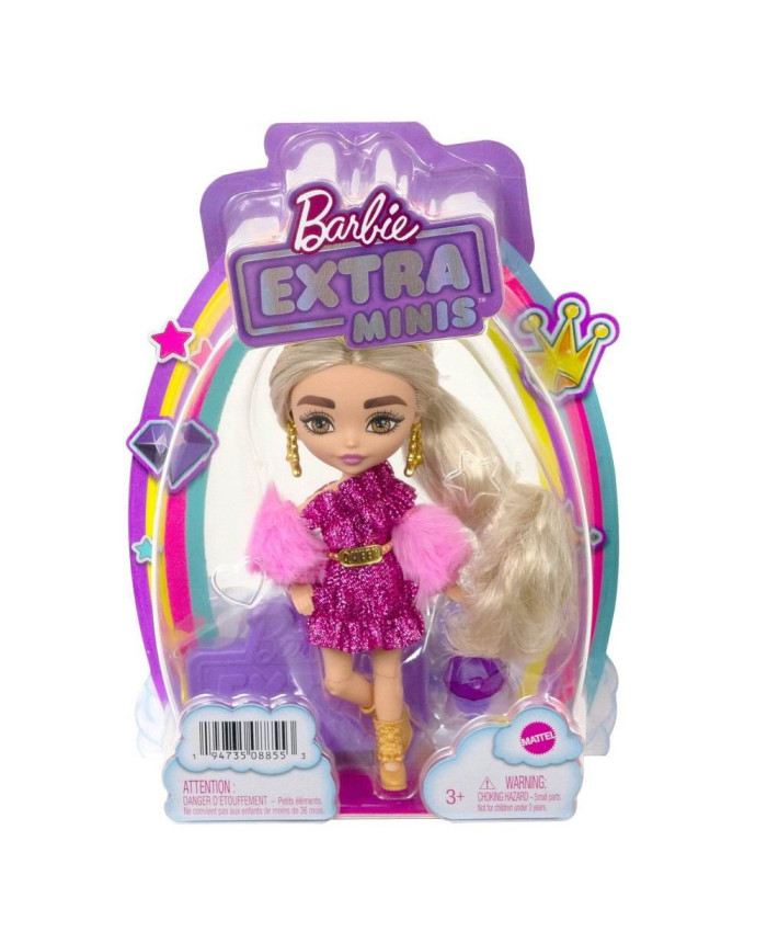 Мини-Кукла Mattel Barbie Экстра Модница в мерцающем платье с меховой накидкой