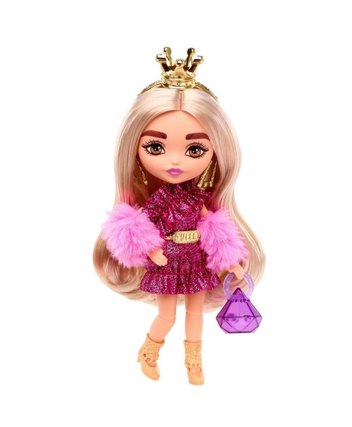 Мини-Кукла Mattel Barbie Экстра Модница в мерцающем платье с меховой накидкой